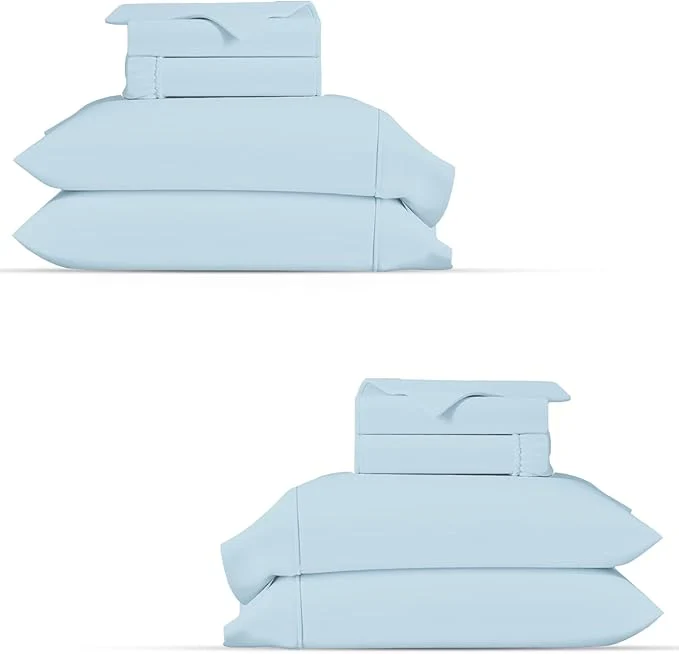 Selected TEXAS LINEN CO. Organic Cotton Percale Sheets Full Size Pack or 2 – Soft amp Crisp Organic Cotton Sheets Full Size 8 PC Light Blue 16 quot Deep Pocket Percale Weve Bed Sheet Set – GOTS Efficient