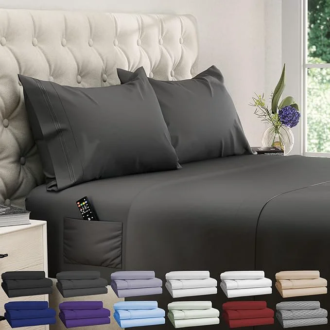 Crafted DREAMCARE California King Sheet Sets – 4 pcs Cooling Sheets – up to 21 Deep Cal King Sheets – Hotel Luxury Pillowcases – Superior Softness Fine Microfiber with Side Pocket – Gray Environmentally Friendly