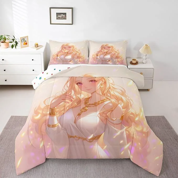Clean Erosebridal Kawaii Girly Comforter Set 3D Anime Gifts Bedding Sets Japanese Girl Bedding for Kids Girls Lady Women Aesthetic Princess Bedding Comforter Sets King Size Sustainable