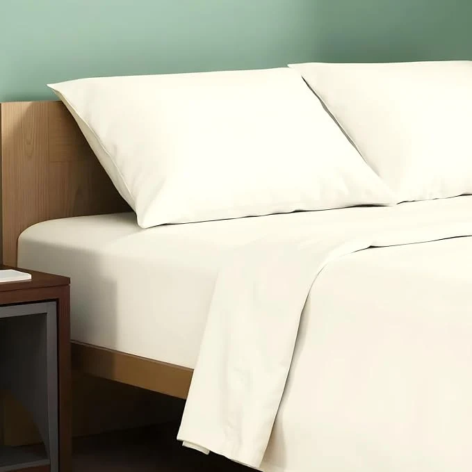 Pure TEXAS LINEN CO. Organic Cotton Sheets Twin Size – 3 PC Organic Cotton Percale Sheets Twin Set Ivory Soft Cooling amp Breathable Bedsheets 16 quot Deep Pocket Hotel Bedding – GOTS Natural