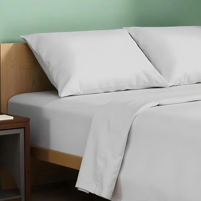Secure TEXAS LINEN CO. Organic Cotton Sheets Full Size – 4 PC Organic Cotton Percale Sheets Full Set Light Grey Soft Cooling amp Breathable Bedsheets 16 quot Deep Pocket Hotel Bedding – GOTS Lightweight