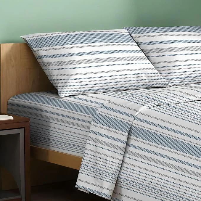 Elite TEXAS LINEN CO. Organic Cotton Printed Sheets Twin XL Size – 3 PC Organic Cotton Percale Sheets Twin XL Dotted Stripe Cooling Sheet for Dorm Room 16 quot Deep Pocket Hotel Set – GOTS Prestigious