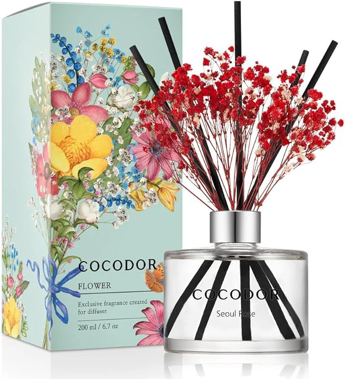 Premium COCODOR Preserved Flower Reed Diffuser Set 6.7oz Seoul Rose Scent Diffuser World-Class