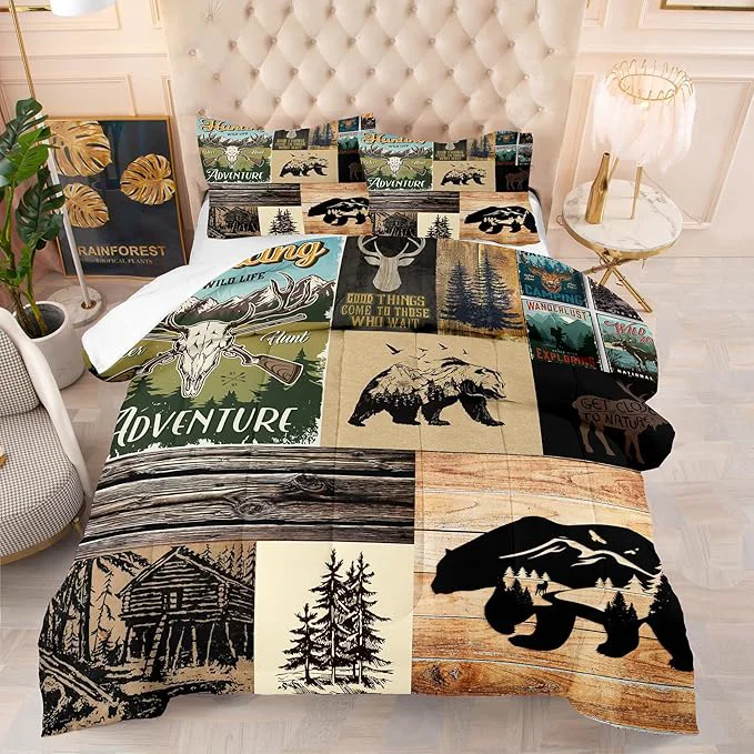 Efficient NINENINE Deer Bedding Camo Comforter Set Twin Bedding Set for Boys Hunting Bedding Set for Kids Western Rustic Geometric Bedding with 1 Pillowcase Smart