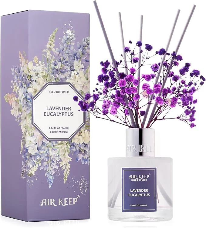 Elegant Airkeep Reed Diffuser Set Lavender Eucalyptus 6.76 fl oz 1 Pack Home Office Solid