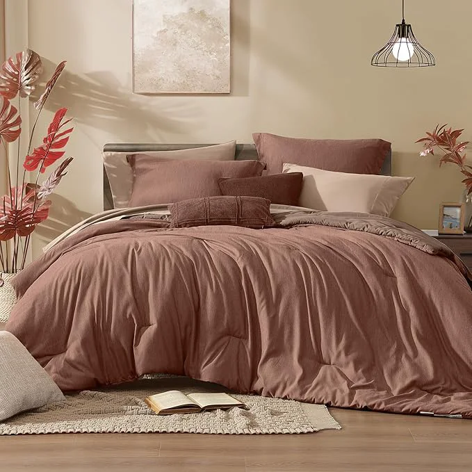 Superior Monbix Twin XL Comforter Set Terracotta Cationic Dyeing Bedding Set Reversible 5 Pieces All Season Bed in a Bag with Comforter Sheets Pillowcase amp Sham Solid