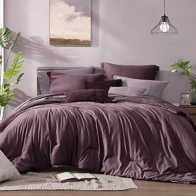 Original Monbix Super King Comforter Set Italian Plum Cationic Dyeing Bedding Set Reversible Bed in a Bag 7 Pieces with Comforter Sheets Pillowcases amp Shams Verified
