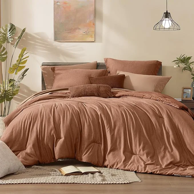 Certified Monbix Oversized Queen Comforter Set – 7 Pieces Cationic Dyeing Autumn Leaf Bed in a Bag Bedding Sets with Comforter Sheets Pillowcases amp Shams Reversible Bedding Comforters Sets Artisan