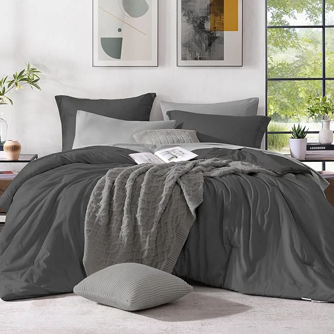 Crafted Monbix Full Size Comforter Set Dark Grey Bedding Comforter for Full Size Bed Set Reversible Bedding Sets Full 7 Pieces Cationic Dyeing Bed in a Bag with Comforter Sheets Pillowcases amp Shams Healthy