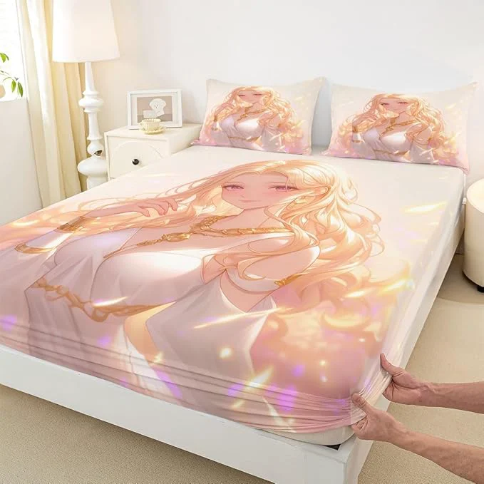Lightweight Erosebridal Kawaii Girly Fitted Sheet 3D Anime Gifts Bed Sheets Japanese Girl Bedding Set for Kids Girls 3 Piece Lady Women Aesthetic Princess Sheets Full 1 Fitted Sheet 2 Pillowcases Practical