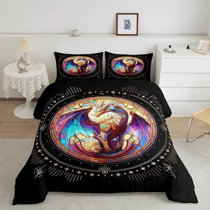 Exclusive Feelyou Dragon Comforter Set Full Size Dragon Stuff Comforter for Boys Girls Teens Wild Life Bedding Set Dragon Decor Duvet Set Room Decor Black Yellow Quilt Set Elite