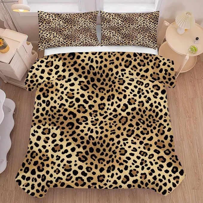 Solid Leopard Print Bedding Set for Kids Twin Cheetah Print Comforter Set for Boys Girls Bedroom Quilt Bed Set 1 Comforter 1 Pillowcase Responsible
