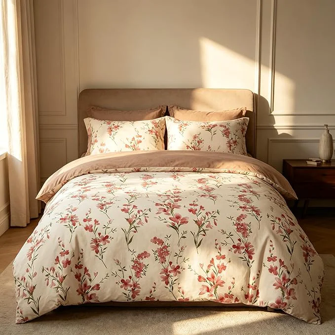 Safe Vintage Floral Comforter Set Queen Size Cottagecore Soft Microfiber Bedding Set with Retro Flowers Pattern 3Pieces All Season Lightweight Summer Comforter Set for Girls Enhanced