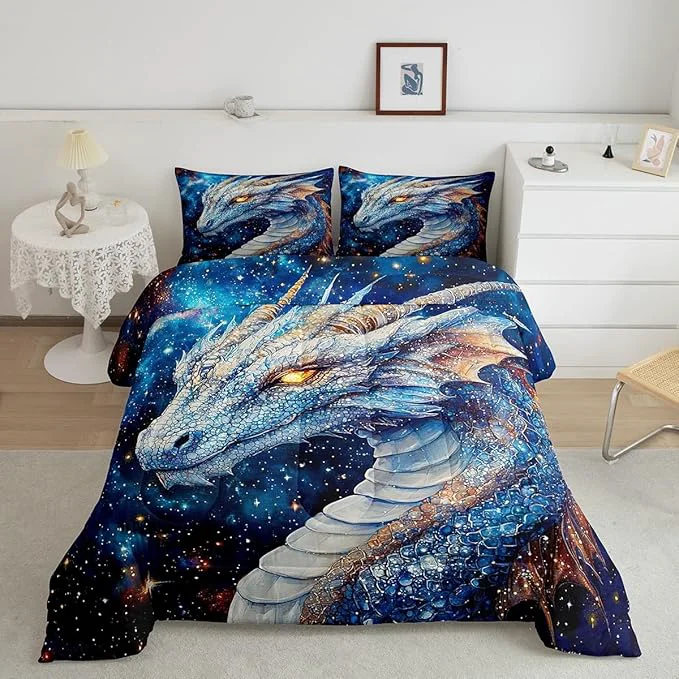 Original Feelyou Dragon Comforter Set Toddler Size Dragon Stuff Comforter for Boys Girls Teens Wild Life Bedding Set Dragon Decor Duvet Set Room Decor Blue Quilt Set Comfortable
