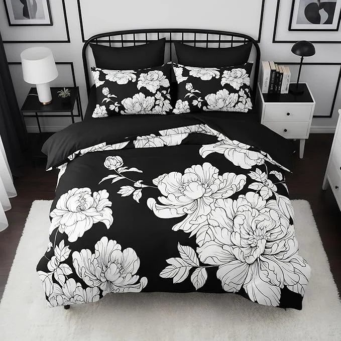 Prestigious Black Floral Full Size Comforter Set 3 Pieces Vintage Floral Bedding Set for Women Country Farmhouse Botanical Bedroom Decor Soft Fluffy Microfiber Quilt with 2 Pillowcases 79 quot x90 quot Convenient