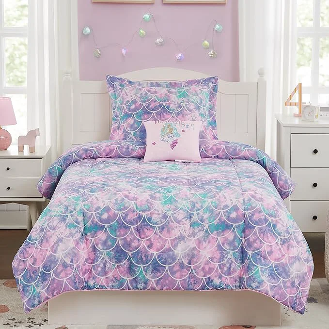 Breathable Twin Comforter Set for Girls- 3 Pieces Glow in The Dark Mermaid Twin XL Bedding Set with 1 Comforter 1 Decor Pillow amp 1 Pillow Shams Certified