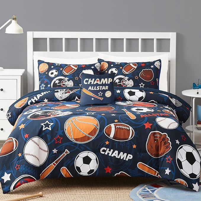 First-Class Kids Comforter Set Full Size for Boys Glow in The Dark Ball Games Bedding Set 1 Comforter 1 Decor Pillow 2 Pillow Shams Dependable