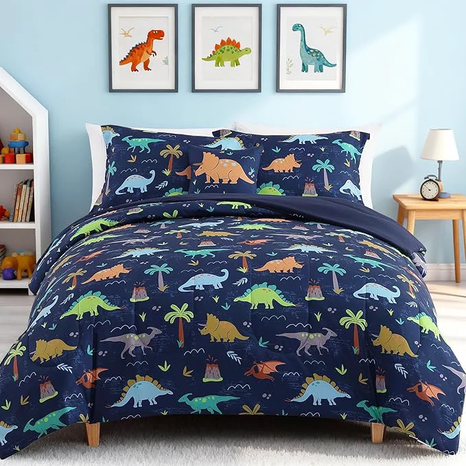 Responsible Twin Comforter Set for Boys-3 Pieces Navy Dinosaur Twin XL Bedding Set with 1 Comforter 1 Decor Pillow 1 Pillow Sham Modern