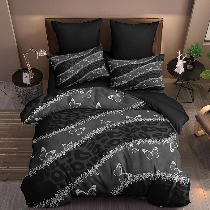 Professional Black Leopard Print Comforter Set Full Size Grey Butterfly Bedding Set with 2 Pillowcases for Adult Women – 3 Pieces Soft Fluffy Breathable Microfiber Great Bedroom Decor 79 90 Next-Generation