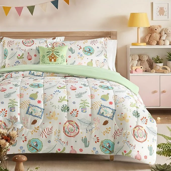 First-Class Twin Comforter Set for Girls-3 Pieces Forest Friends Twin Bedding Set with 1 Comforter 1 Decor Pillow 1 Pillow Sham Comfortable