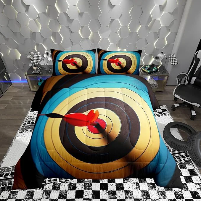 Original Colorful Archery Target Kids Comforter Set Twin Size Arrow Colorful Circles Painted Print Bedding Set for Children Bedroom Decor Microfiber Soft Quilt with 1 Pillowcase Stylish