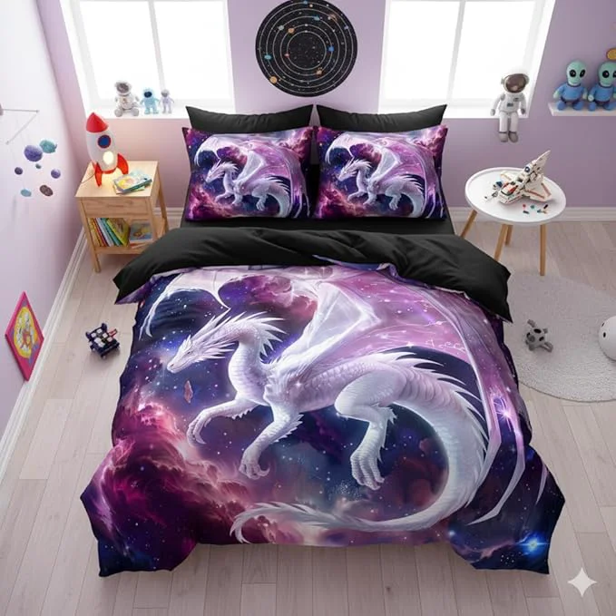 Powerful Pink Dragon Girls Comforter Set Queen Size Castle Fairy Tale Bedding Set for Kids Teens – 3Pcs Soft Fluffy Galaxy Outer Space Quilt Set with 2 Pillowcases Queen Size Western Dragon Castle Fairy 3D Animals 3 Piece Responsible