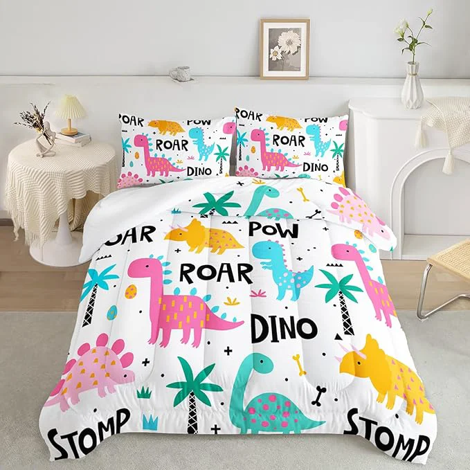 Soft Axolotl Girls Bedding Cartoon Dinosaur Comforter Set Full Size Cute Dinosaur Bedding Set for Girls Teens Kids Boys Adults Room Decor Kids Comforter Set All Season 1 Quilt 2 Pillow Cases White Quality