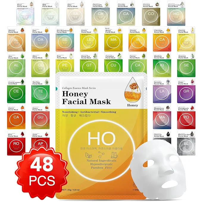 Premium 48 Packs Collagen Essence Sheet Facial Masks Plant Extract and Sodium Durable