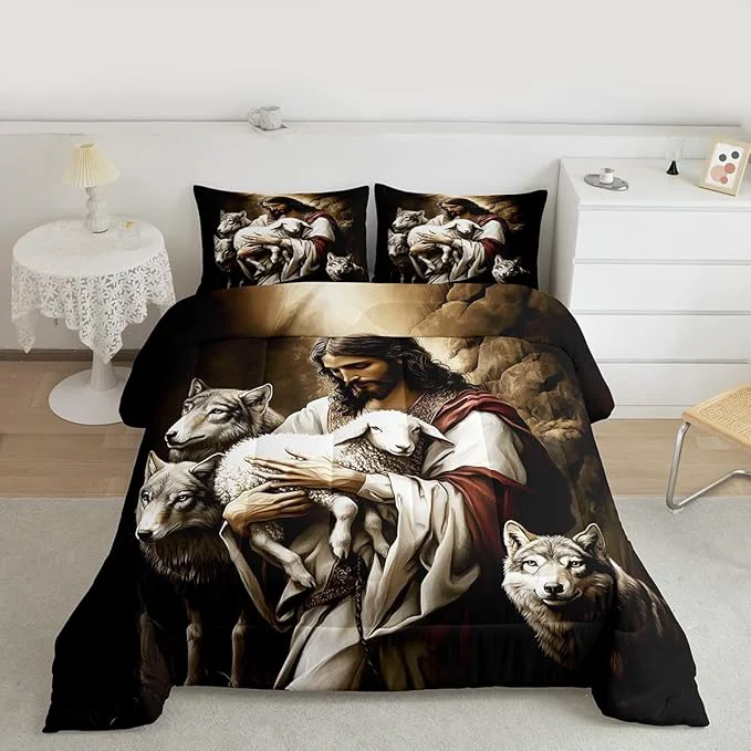 Premium Material Castle Fairy Rustic Farmhouse Bedding Set for Boys Girls Wildlife Animals All Season Cozy Comforter Set Full Size Sheep and Wolf Duvet Set Bedroom Decor Personalized Birthday Gifts Carefully Designed