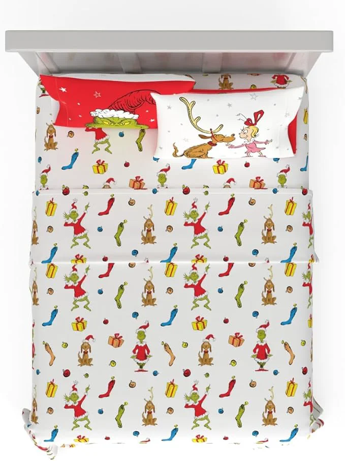 Selected Collectibles Dr. Seuss The Grinch Holiday amp Christmas Bedding Super Soft Microfiber 4 Piece Queen Sheet Set ly Licensed Product by Franco Relaxed