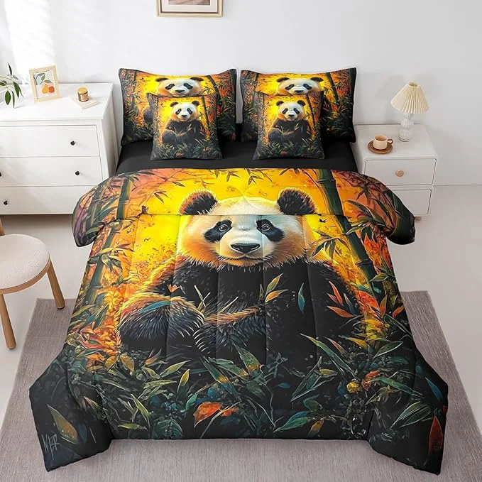 Easy-to-Use Feelyou Cute Panda Comforter Set 7 Pieces Full Size Kawaii Bear Bedding Set for Boys Girls Nature Yellow Bed in a Bag with Comforter Sheets Pillowcases amp Cushion Covers Organic