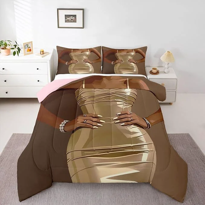 Trusted Erosebridal Fashion Black Woman Bedding Set for Kids Vogue Black Girls Full Comforter Set Fashionable Gorgeous Duvet Insert for Girls Women Teens Romantic Fashion Theme Quilt with 2 Pillow Cases Versatile