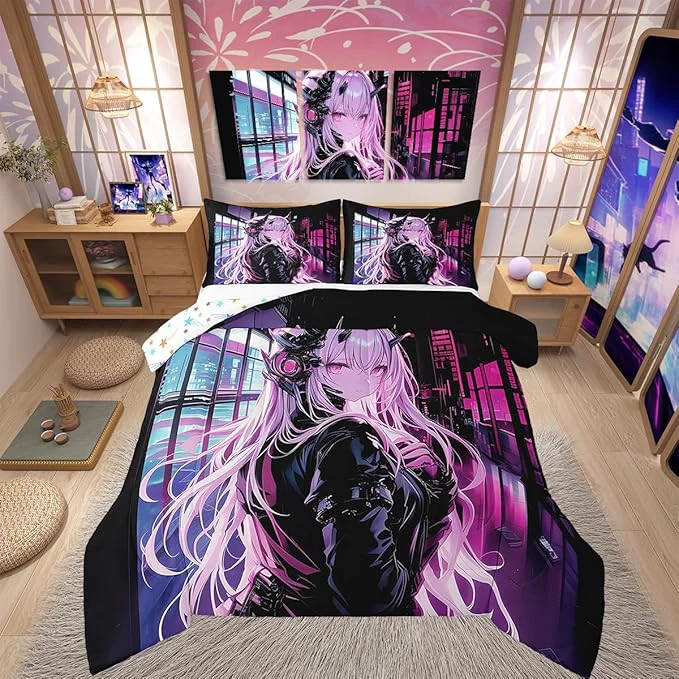 Artisan Erosebridal Japanese Anime Bedding Set Toddler Size Anime Girl Comforter Set Kawaii Japanese Style Duvet Insert Cartoon Japan Animation Quilt for Boys Teens Adult Women Bedroom Decor Carefully Designed
