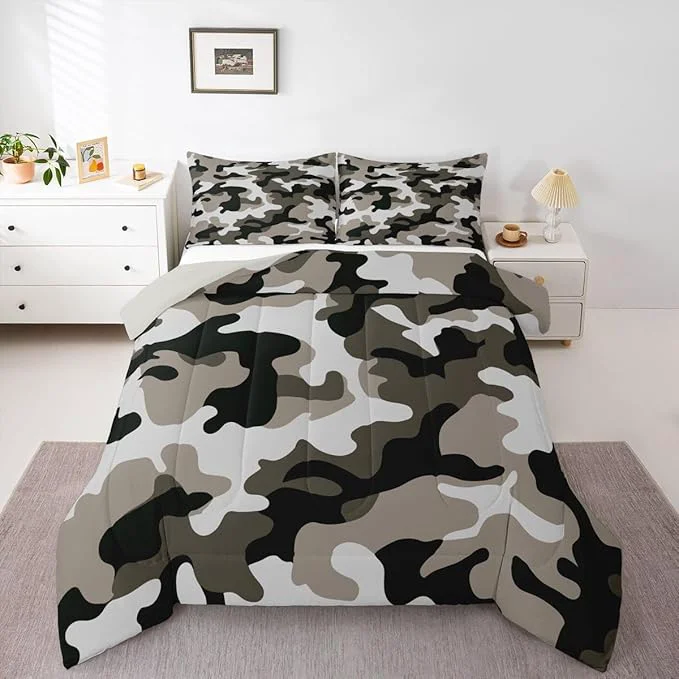 Innovative Camouflage Comforter Set Grey Camo Bedding Sets King Size Militarily Army Down Comforter For Boys Teens Men Adult Tie Dye Retro Geometric Warm Soft Quilted Duvet 3Pcs Bedroom Decor All Season Exceptional