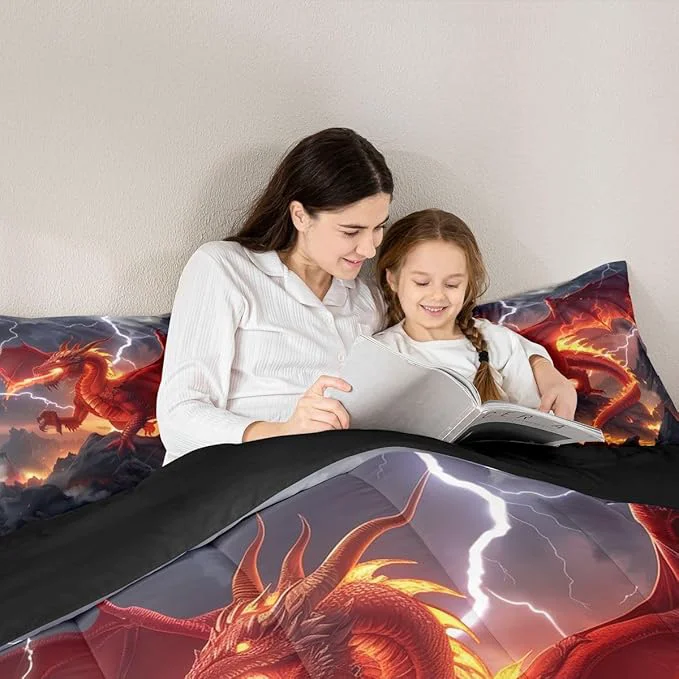 Exceptional Castle Fairy Dragon Twin Size Comforter Set Red Flame Quilt Set Soft Bed Collection Cool Wild Animals Bedding Comforter for Boys Girls Room Decor 2 Pcs Responsible