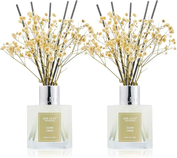 Exclusive Airkeep Reed Diffuser 3.38 oz 2pk Clean Linen Scented Reed Diffuser Set Outstanding