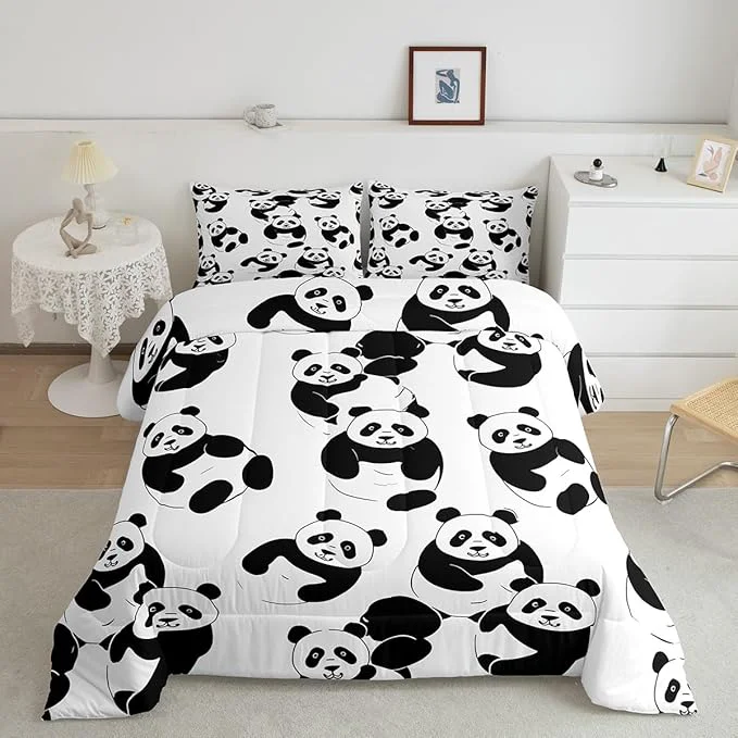 Professional Erosebridal Cartoon Panda Comforter Set Cute Panda Down Comforter Full Wildlife Animal Quilted Duvet Insert for Nursery Toddler Kids Boys Girls Enhanced