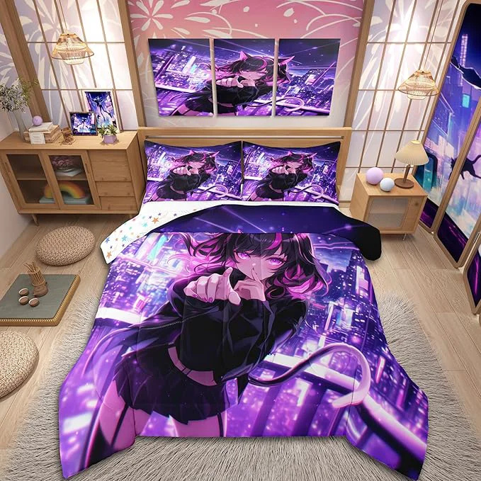 Elite Erosebridal Kids Anime Girl Toddler Size Bedding Set Japanese Anime Comforter Set Cartoon Girl Duvet Insert for Boys Teens Bedroom Decor Kawaii Japanese Animation Quilt with 1 Pillow Case Unique