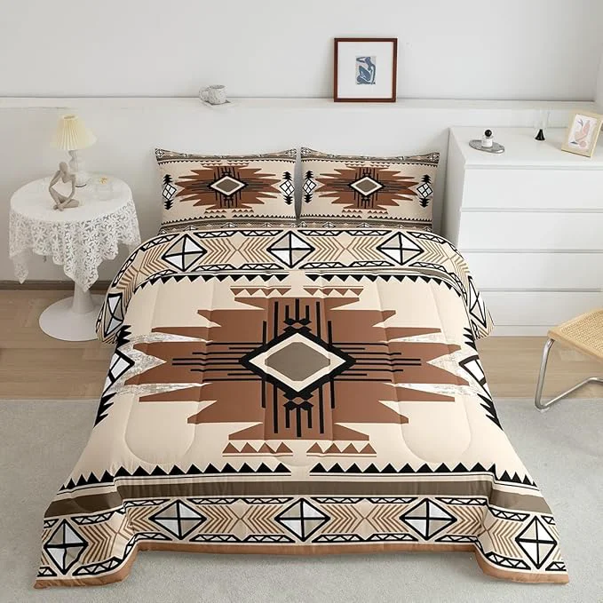 Artisan Feelyou Boho Comforter Set Twin Size Southwest Native American Design Comforter Southwestern Geometric Bedding Set Western Decor Duvet Set Room Decor Beige Brown Quilt Set Original