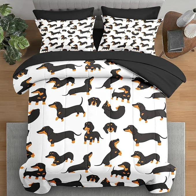 Soft Comforter Set Twin Size Dog Family Animal 5 Pcs Bedding for Kids and Adults Happy Cute Dachshund Bed Sheet Sets with Fitted Sheet Pillowcase amp Sham for Bedroom Bed Decor Genuine
