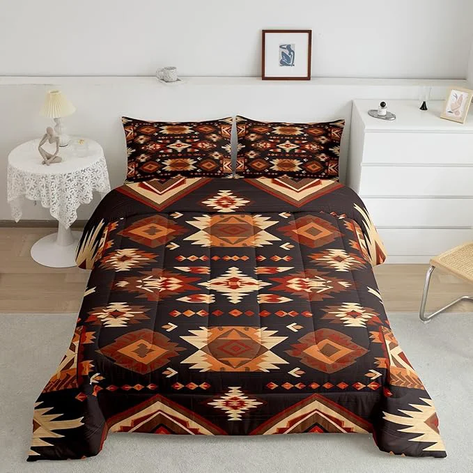 Minimalist Feelyou Geometric Comforter Queen Size Modern Art Comforter Set for Boys Girls Children Luxury Bedding Set Room Decor Brown Duvet Set Advanced