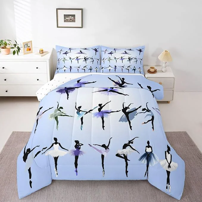 Relaxed Erosebridal Girl Comforter Set Queen Size Ballet Bedding Set for Girls Women Kids Teens Dancing Theme Down Comforter Classical Graceful Style Warm Soft 3 Pieces Bedroom Decor Quilt Set Official
