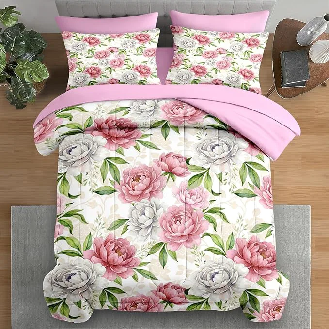 Durable Valentine 39 s Day Comforter Set Queen Size Floral Botanical 7 Pcs Bedding for Kids and Adults Peony Vintage Rose Bed Sheet Sets with Fitted Sheet 2 Pillowcases amp 2 Shams for Bedroom Bed Decor Fast