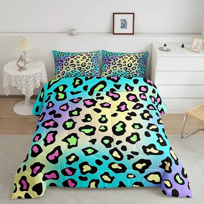 Advanced Feelyou Leapord Comforter Set Toddle Size Leopard Print Comforter for Boys Girls Teens Cheetah Print Bedding Set Morden Duvet Set Room Decor Pale Blue Quilt Set Long-Lasting