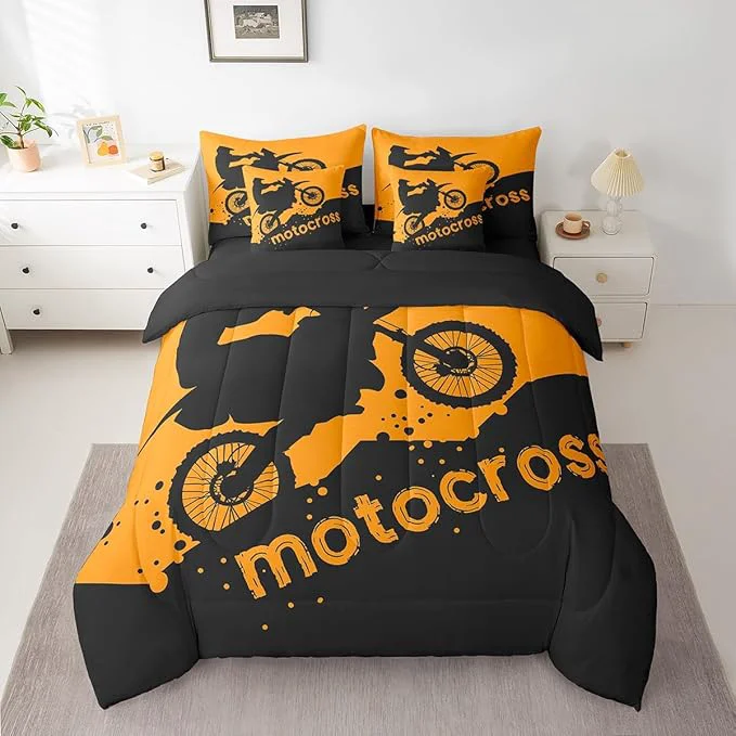 Expertly Made Erosebridal Motocross Comforter Set 7 Piece Bed in a Bag Twin Motorbike Race Car Bedding Sets Motorcycle Dirt Bike Sheet Set with Comforter Breathable
