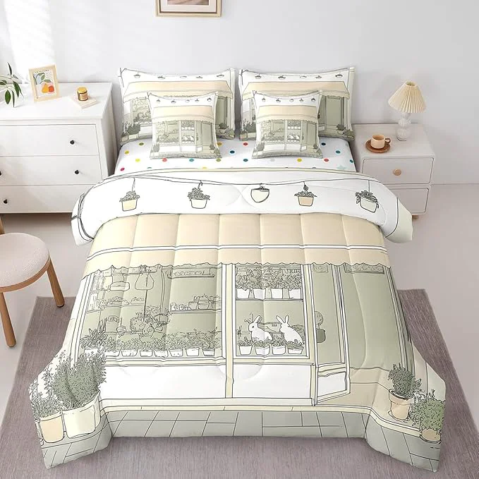 Fine jejeloiu Cute Anime Bedding Set 7Pcs Full Size Kids Rabbit Japanese Street Comforter Set with Sheets for Boys Girls Bunny Bed in a Bag Soft Lightweight Microfiber Healthy