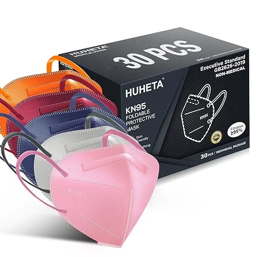 Casual HUHETA KN95 Face Mask 30 Pack Individually Wrapped 5-Ply Breathable and Prestigious