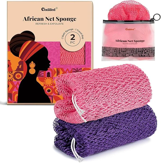 Smooth CORATED African Net Sponge Shower Loofah Exfoliating Bath Sponge Reusable