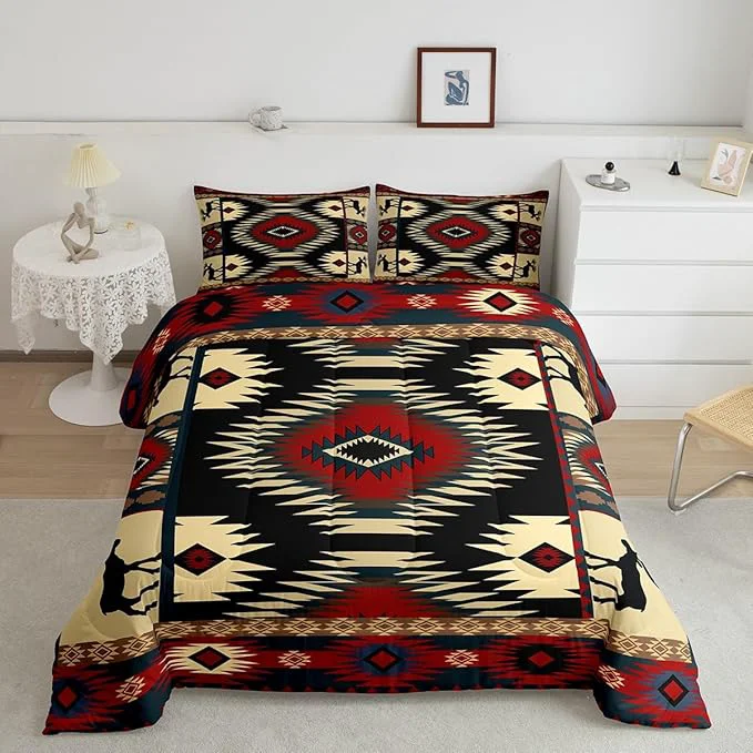 Premium Material Feelyou Boho Comforter Set Toddler Size Rustic Comforter for Boys Girls Teens Cabin Bedding Set Retro Duvet Set Room Decor Auburn Quilt Set Stylish