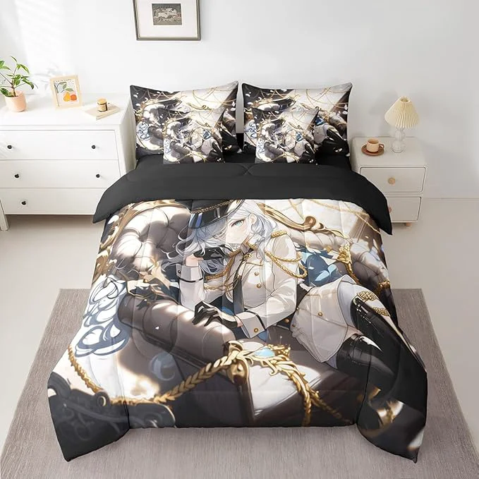 Premium Material Erosebridal Anime Girl Twin 7 Piece Bedding Set for Kids Kawaii Japanese Anime Bed in A Bag Cartoon Girl Comforter Set with Sheets for Girls Boys Teens Men Room Japanese Animation Bed Sets Proven